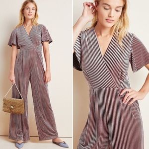 Anthropologie Hutch Paulina Wide Leg Stripe Jumpsuit Velvet Wedding Party Sz 2